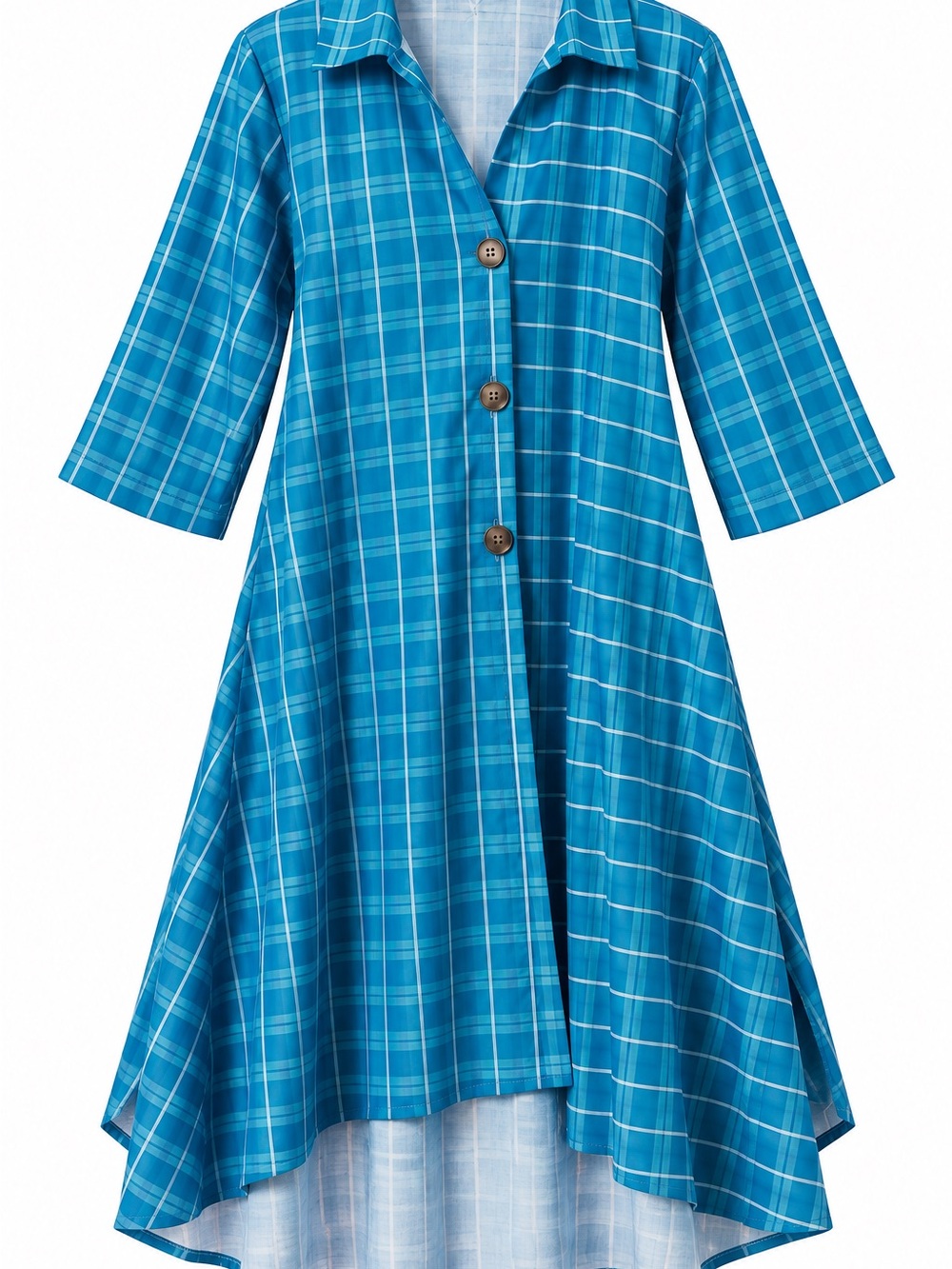 Kids Blue Plaid Button-Front Casual Dress